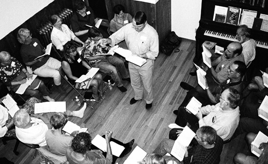Laurie Kay Sommers, David Lee leads a singing school in a private home as part of the Rocky Mountain Sacred Harp Convention, Boulder, Colorado, September 26, 2003. Laurie Kay Sommers, David Lee leads a singing school in a private home as part of the Rocky Mountain Sacred Harp Convention, Boulder, Colorado, September 26, 2003.