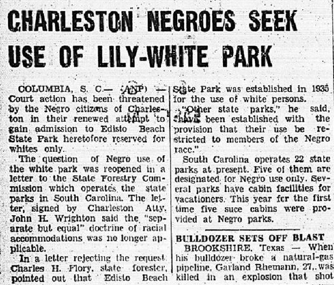 Charleston Negroes Seek Use of Lily-White Park. Published in the Memphis World, May 31, 1955, p. 6. Crossroads to Freedom Digital Archive, Rhodes College.