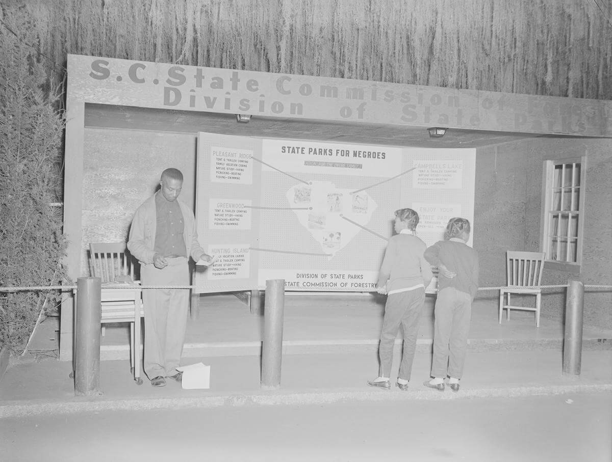 State Parks For Negroes Exhibit, State Fair Grounds, Richland County, South Carolina, 1958. Photograph by unknown creator, South Carolina State Commission of Forestry. Courtesy of Black and white negatives of South Carolina State Parks, 1934–1967 collection, Open Parks Network, Clemson University and National Park Service.