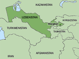 Map showing location of Margilan, Uzbekistan. Map showing location of Margilan, Uzbekistan.