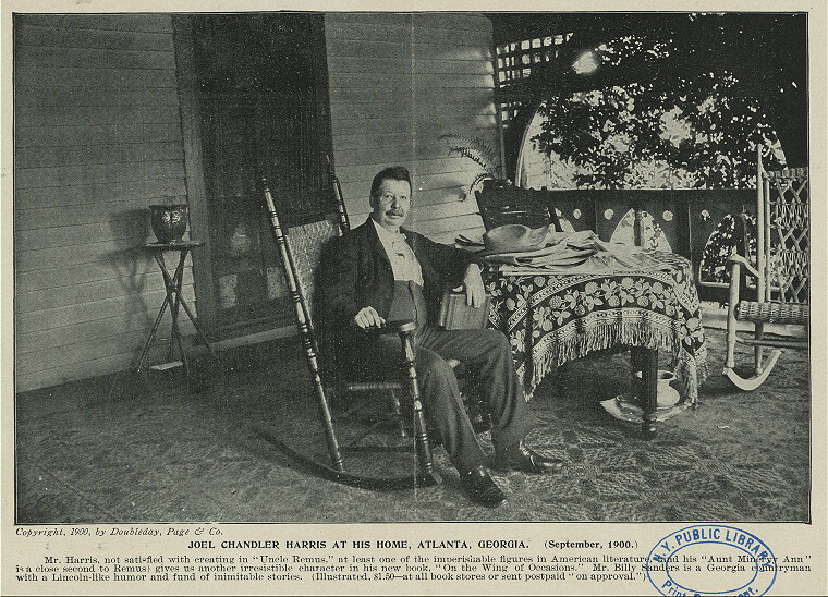 Joel Chandler Harris at his home, Atlanta, Georgia, September 1900. Newspaper clipping. Courtesy of the New York Public Library Miriam and Ira D. Wallach Division, digitalcollections.nypl.org/items/510d47df-dc1b-a3d9-e040-e00a18064a99.