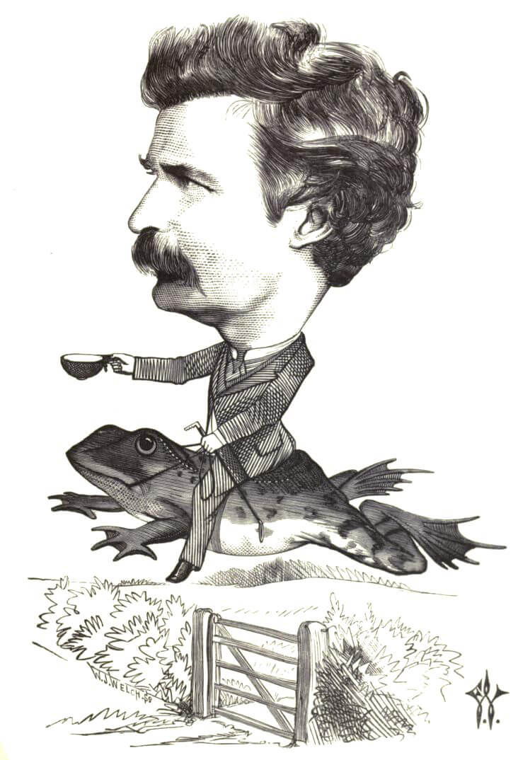 Mark Twain: American Humour, ca. 1873. Illustration by Frederick Waddy. Originally published in Cartoon Portraits and Biographical Sketches of Men of the Day (Tinsley Brothers, 1873). Courtesy of Wikimedia Commons. Image is in public domain.