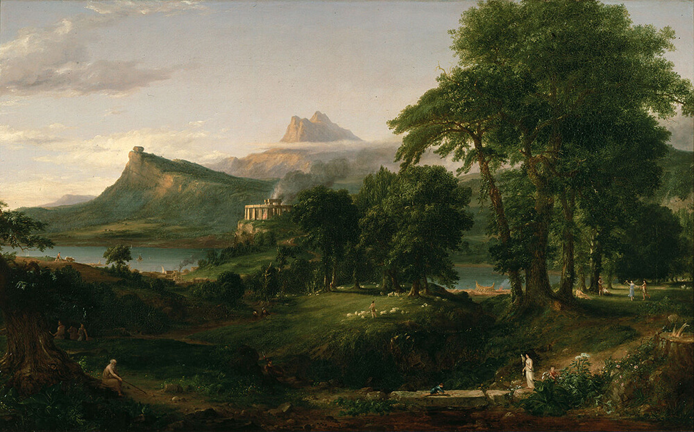 The Arcadian or Pastoral State, 1834. Oil painting by Thomas Cole. Courtesy of Wikimedia Commons. Image is in public domain.
