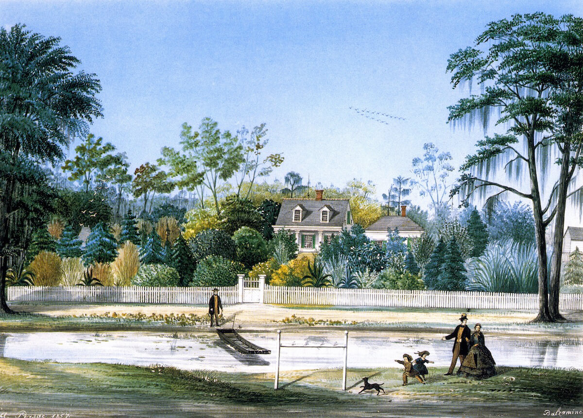 Balzamine Plantation, 1857. Gouache painting by Marie Adrien Persac. Courtesy of Wikimedia Commons. Image is in public domain.