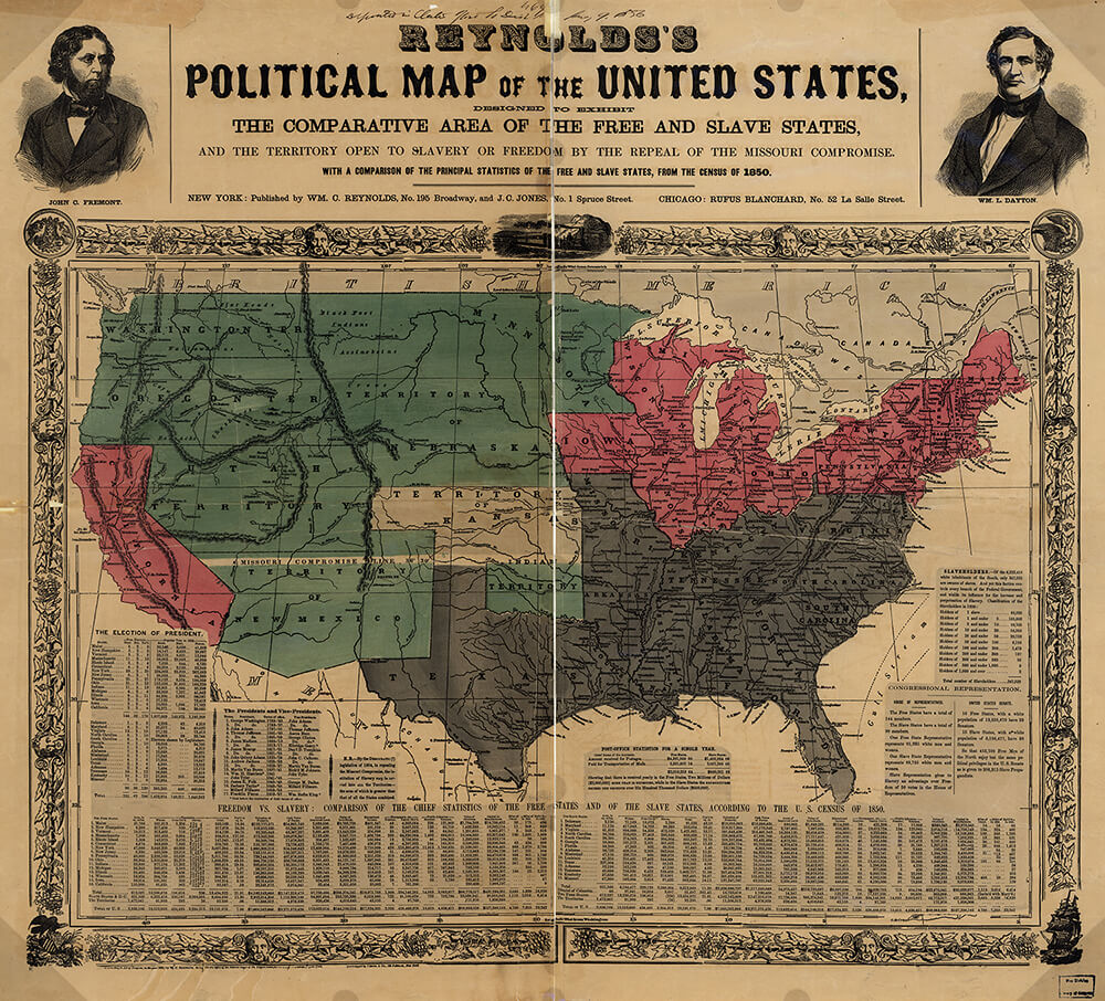 Reynold's political map of the United States, ca. 1856. Map created by William C. Reynolds and J.C. Jones. Courtesy of the Library of Congress Geography and Map Division, www.loc.gov/resource/g3701e.ct000604/. Reynold's political map of the United States, ca. 1856. Map created by William C. Reynolds and J.C. Jones. Courtesy of the Library of Congress Geography and Map Division, www.loc.gov/resource/g3701e.ct000604/.