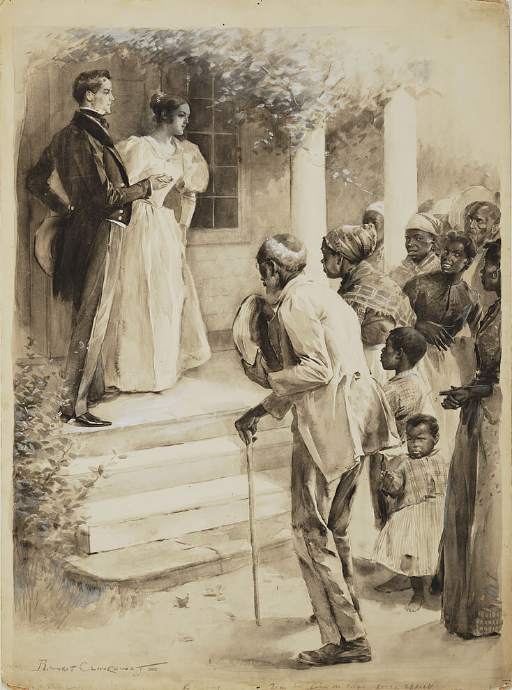 Marse George lead her out on de porch, ca. 1895. Illustration by Benjamin West. Originally published in Thomas Nelson Page's In Ole Virginia (Charles Scribner's Sons, 1895). Courtesy of the Library of Congress Prints and Photographs Division, loc.gov/item/2010715512.
