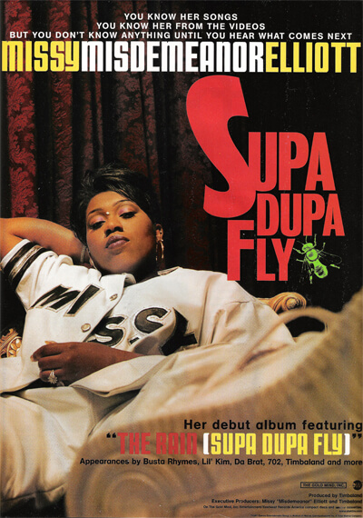 Promotional image for Supa Dupa Fly by Missy Elliot. (East/West Records, 1997). Promotional image for Supa Dupa Fly by Missy Elliot. (East/West Records, 1997).