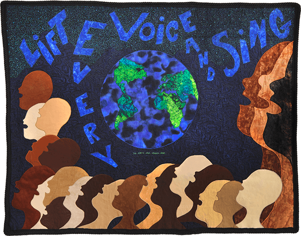 Lift Every Voice and Sing, 2004. © Gwendolyn A. Magee. Pieced, quilted, stitched, and appliquéd fabrics, with cording. 41.5''x53''. Courtesy of Mississippi Department of Archives and History. Photography: Dave Dawson Photography. Lift Every Voice and Sing, 2004. © Gwendolyn A. Magee. Pieced, quilted, stitched, and appliquéd fabrics, with cording. 41.5''x53''. Courtesy of Mississippi Department of Archives and History. Photography: Dave Dawson Photography.