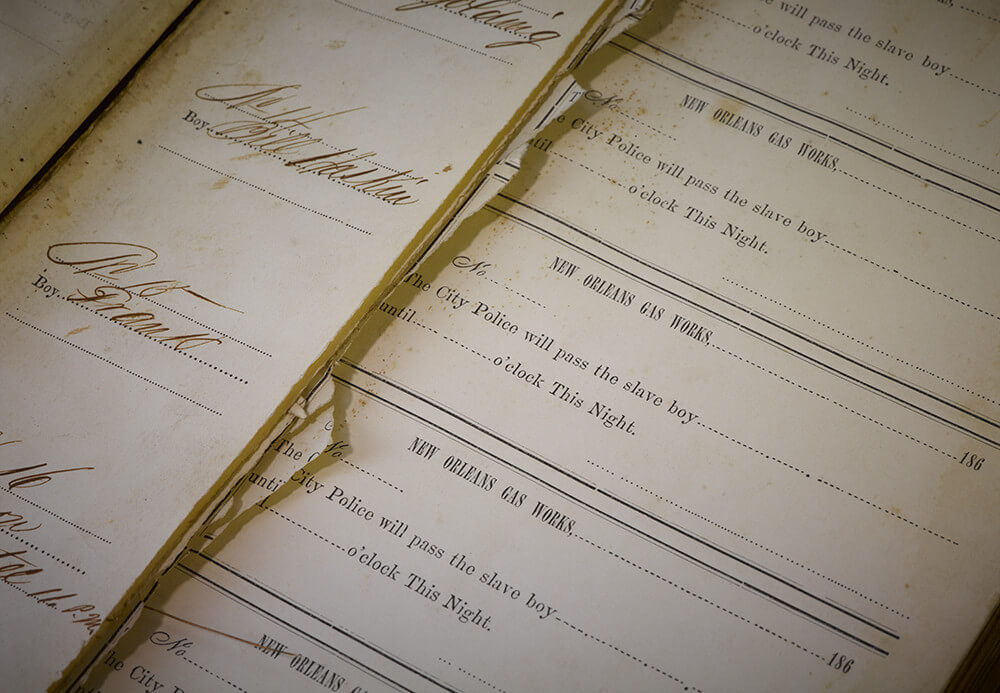 Detail of 19th-century passbook. Photograph by Paige Knight. Courtesy of Pellom McDaniels III and Paige Knight. Detail of 19th-century passbook. Photograph by Paige Knight. Courtesy of Pellom McDaniels III and Paige Knight.