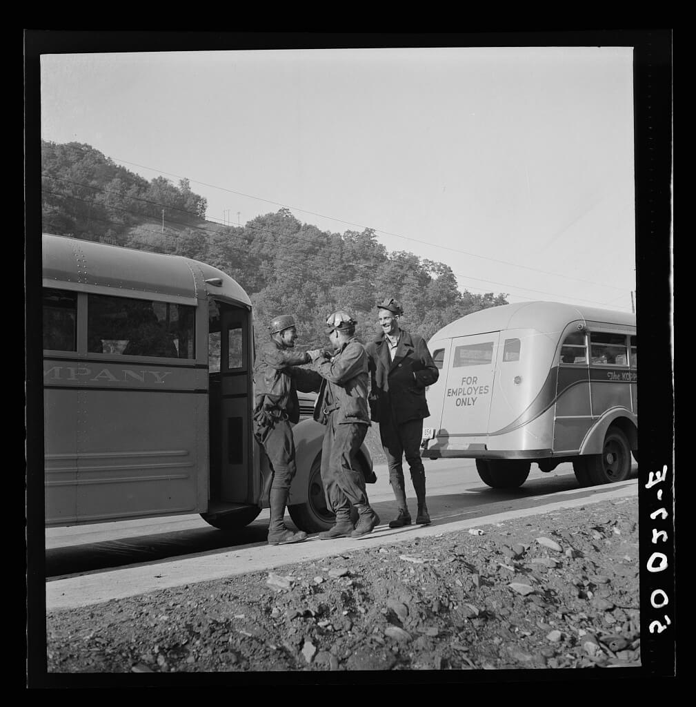Coal miners waiting along road for bus to take them home, Bluefield section of Welch, West Virginia, 1938. Photograph by Marion Post Wolcott. Courtesy of the Library of Congress Prints and Photographs Division, loc.gov/pictures/item/2017799287. Coal miners waiting along road for bus to take them home, Bluefield section of Welch, West Virginia, 1938. Photograph by Marion Post Wolcott. Courtesy of the Library of Congress Prints and Photographs Division, loc.gov/pictures/item/2017799287.