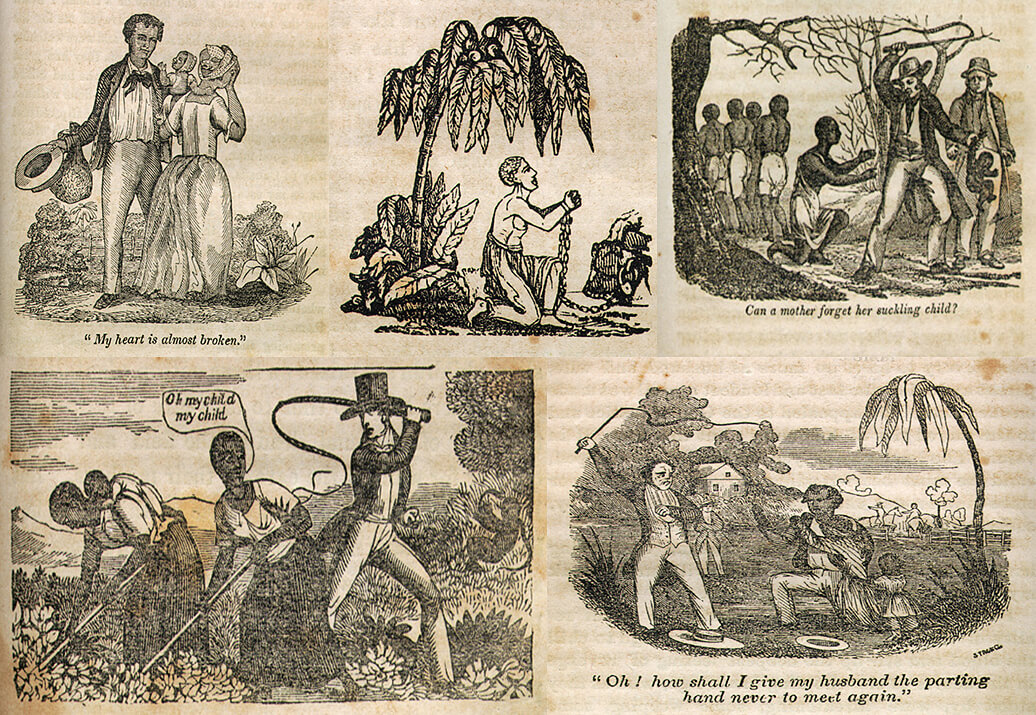American slave narratives, largely published after Séjour's story, appealed to readers by emphasizing enslaved humanity. These illustrations, from Narrative of the Life and Adventures of Henry Bibb, an American Slave, Written by Himself (1847), construct a portrait of slave emotion expressed within and constrained by a system of power and family separation similar to the system depicted by Séjour earlier in "The Mulatto" (described above). American slave narratives, largely published after Séjour's story, appealed to readers by emphasizing enslaved humanity. These illustrations, from Narrative of the Life and Adventures of Henry Bibb, an American Slave, Written by Himself (1847), construct a portrait of slave emotion expressed within and constrained by a system of power and family separation similar to the system depicted by Séjour earlier in "The Mulatto" (described above).