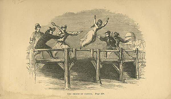 "The Death of Clotel." Illustration by unknown artist. Originally published in William Wells Brown's Clotel; or, the President's Daughter (Partridge & Oakey, 1853). Image is in public domain. "The Death of Clotel." Illustration by unknown artist. Originally published in William Wells Brown's Clotel; or, the President's Daughter (Partridge & Oakey, 1853). Image is in public domain.