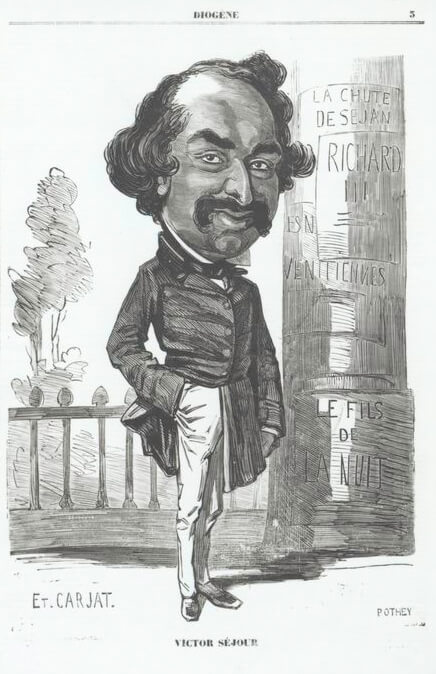 Victor Séjour, the earliest known author of fiction by an African-American, ca. 1850. Illustration by Étienne Carjat. Originally published in weekly journal Le Diogène. Image is in public domain. Victor Séjour, the earliest known author of fiction by an African-American, ca. 1850. Illustration by Étienne Carjat. Originally published in weekly journal Le Diogène. Image is in public domain.