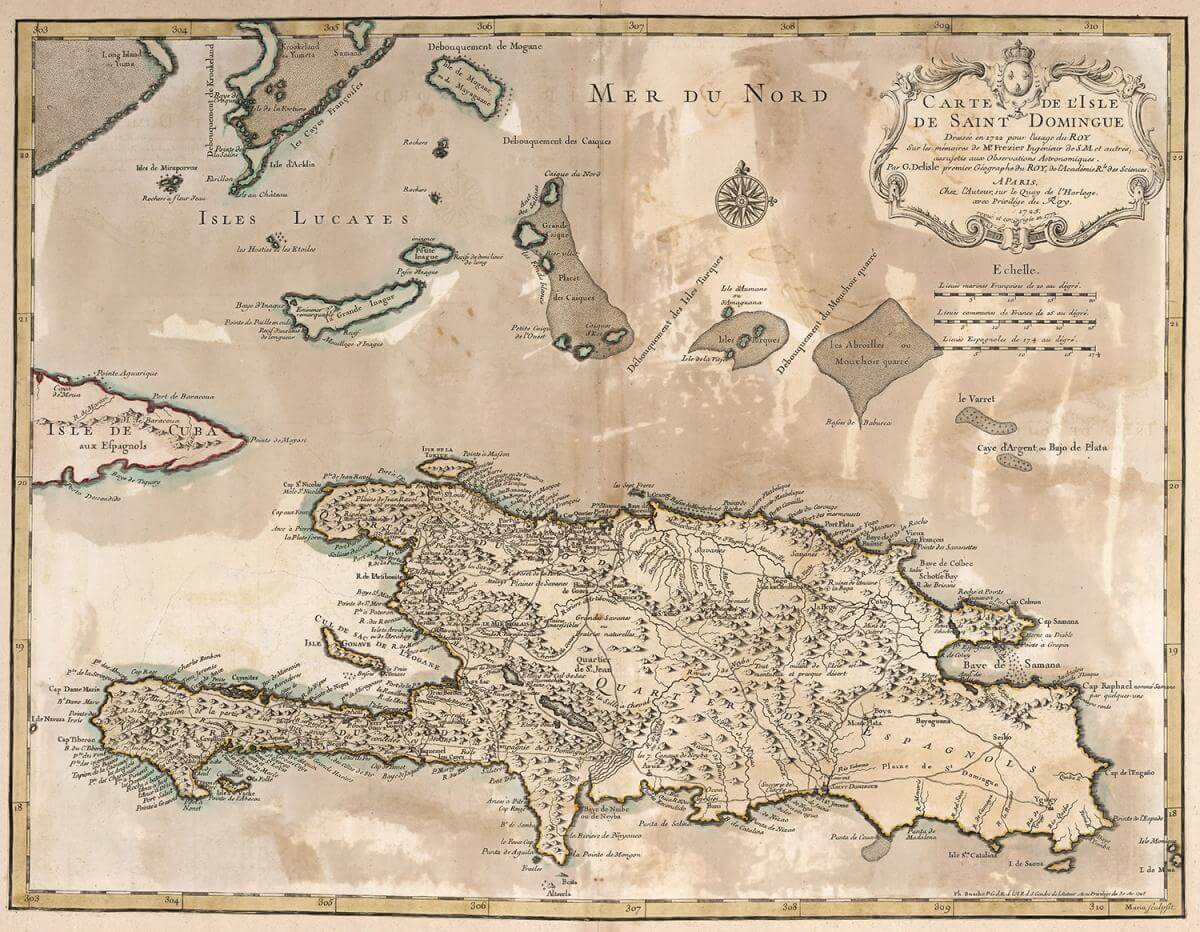 Map of Saint Domingue (present day Haiti and the Dominican Republic), 1772. Map by Jean Lattre. Courtesy of the David Rumsey Historical Map Collection. Image is in public domain. Map of Saint Domingue (present day Haiti and the Dominican Republic), 1772. Map by Jean Lattre. Courtesy of the David Rumsey Historical Map Collection. Image is in public domain.