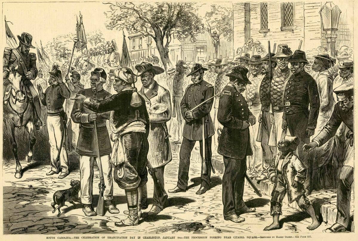 Celebration of Emancipation Day, Charleston, South Carolina, January 8, 1877. Sketch by Harry Ogden. Originally published in Frank Leslie's Illustrated Newspaper, February 3, 1877. Courtesy of Daniel A. Pollock. Celebration of Emancipation Day, Charleston, South Carolina, January 8, 1877. Sketch by Harry Ogden. Originally published in Frank Leslie's Illustrated Newspaper, February 3, 1877. Courtesy of Daniel A. Pollock.