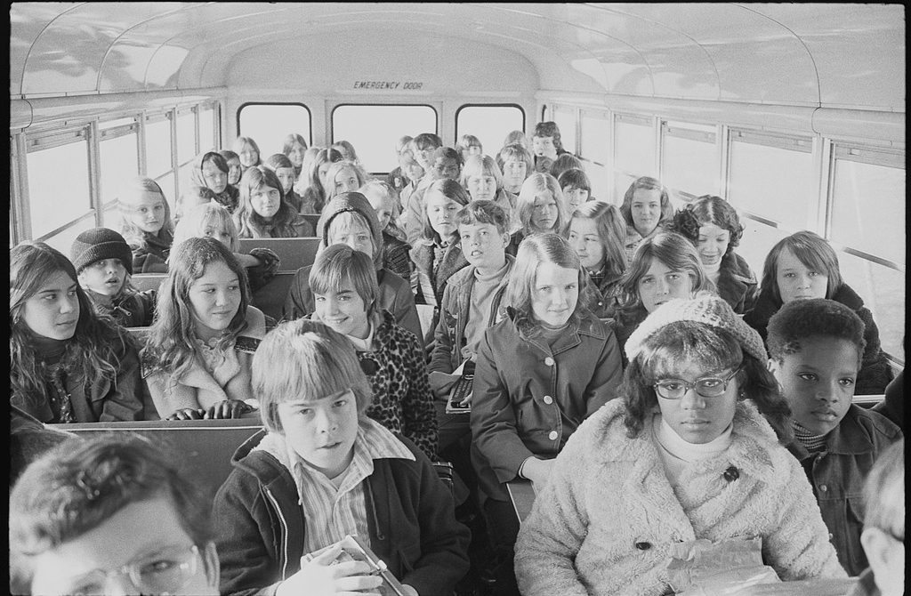 African American and white school children on a school bus, riding from the suburbs to an inner city school, Charlotte, North Carolina, Feburary 21, 1973. Photograph by Warren K. Leffler. Courtesy of the Library of Congress Prints and Photographs Division, loc.gov/pictures/resource/ds.00762. African American and white school children on a school bus, riding from the suburbs to an inner city school, Charlotte, North Carolina, Feburary 21, 1973. Photograph by Warren K. Leffler. Courtesy of the Library of Congress Prints and Photographs Division, loc.gov/pictures/resource/ds.00762.