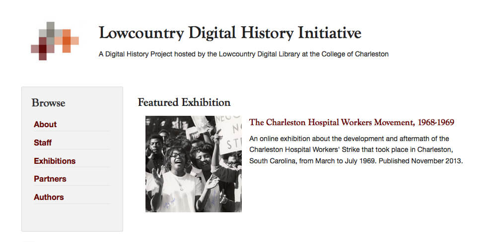 Lowcountry Digital History Initiative homepage, September 2016. Screenshot courtesy of Southern Spaces. Lowcountry Digital History Initiative homepage, September 2016. Screenshot courtesy of Southern Spaces.