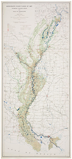 Mississippi River Flood of 1927 showing Flooded Areas and Field of Operations, 1927. Coast and Geodetic Survey. From Records of the Coast and Geodetic Survey, RG 23. Mississippi River Flood of 1927 showing Flooded Areas and Field of Operations, 1927. Coast and Geodetic Survey. From Records of the Coast and Geodetic Survey, RG 23.