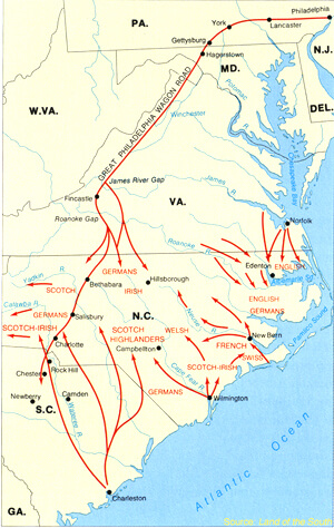 Routes of Carolina Piedmont Settlement Routes of Carolina Piedmont Settlement