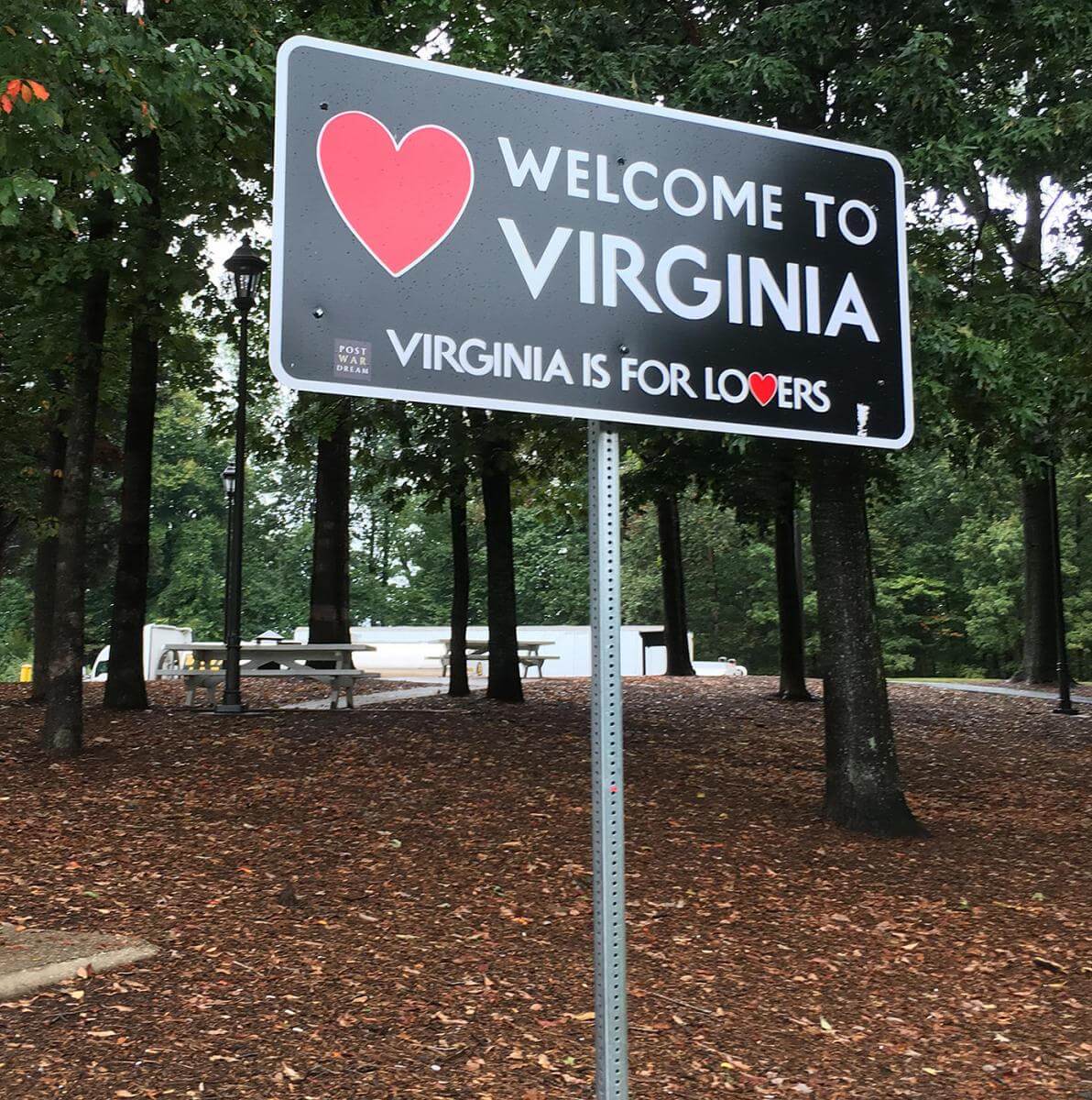 Welcome to Virginia: Virginia is for Lovers. Road sign near rest stop, Fredericksburg, Virginia, September 2016. Photograph by Eric Solomon. Courtesy of Eric Solomon. Welcome to Virginia: Virginia is for Lovers. Road sign near rest stop, Fredericksburg, Virginia, September 2016. Photograph by Eric Solomon. Courtesy of Eric Solomon.