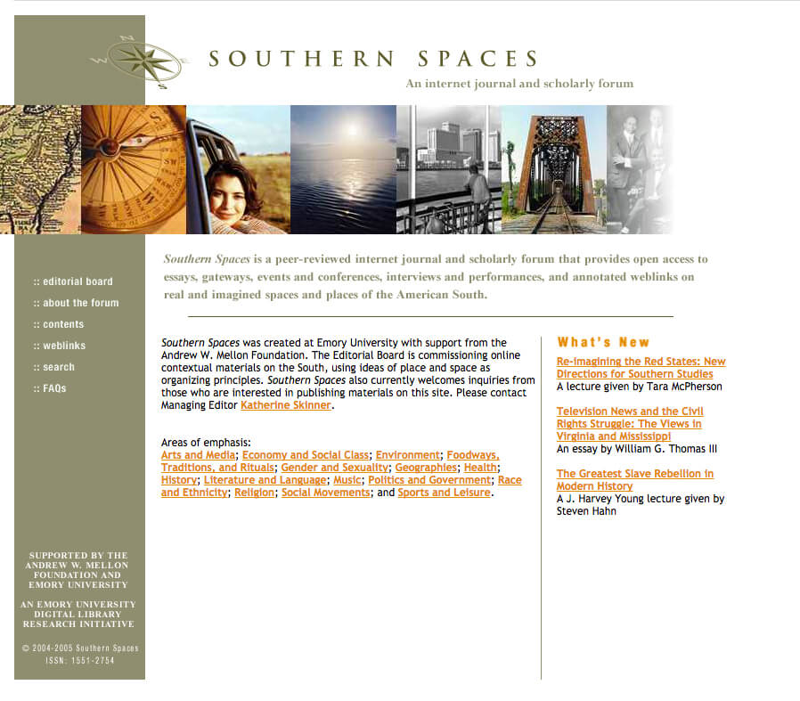 Southern Spaces website, February 6, 2005. Screenshot courtesy of Southern Spaces.   Southern Spaces website, February 6, 2005. Screenshot courtesy of Southern Spaces.