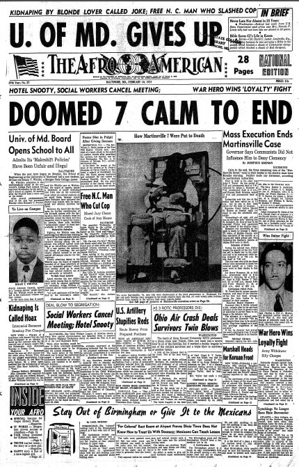Front page of the Baltimore Afro-American, February 10, 1951. Scan courtesy of Flickr user Washington Area Spark. Creative Commons license CC BY-NC 2.0. Front page of the Baltimore Afro-American, February 10, 1951. Scan courtesy of Flickr user Washington Area Spark. Creative Commons license CC BY-NC 2.0.