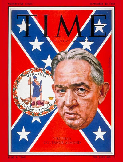 Virginia's Governor Almond, cover of TIME magazine, September 22, 1958. Virginia's Governor Almond, cover of TIME magazine, September 22, 1958.