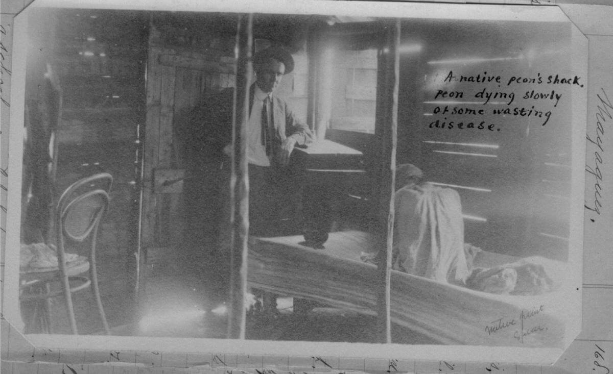 "A native peon's shack," annotated photograph from Armstrong's notebooks. Image courtesy of Lanny Thompson, 2017. "A native peon's shack," annotated photograph from Armstrong's notebooks. Image courtesy of Lanny Thompson, 2017.