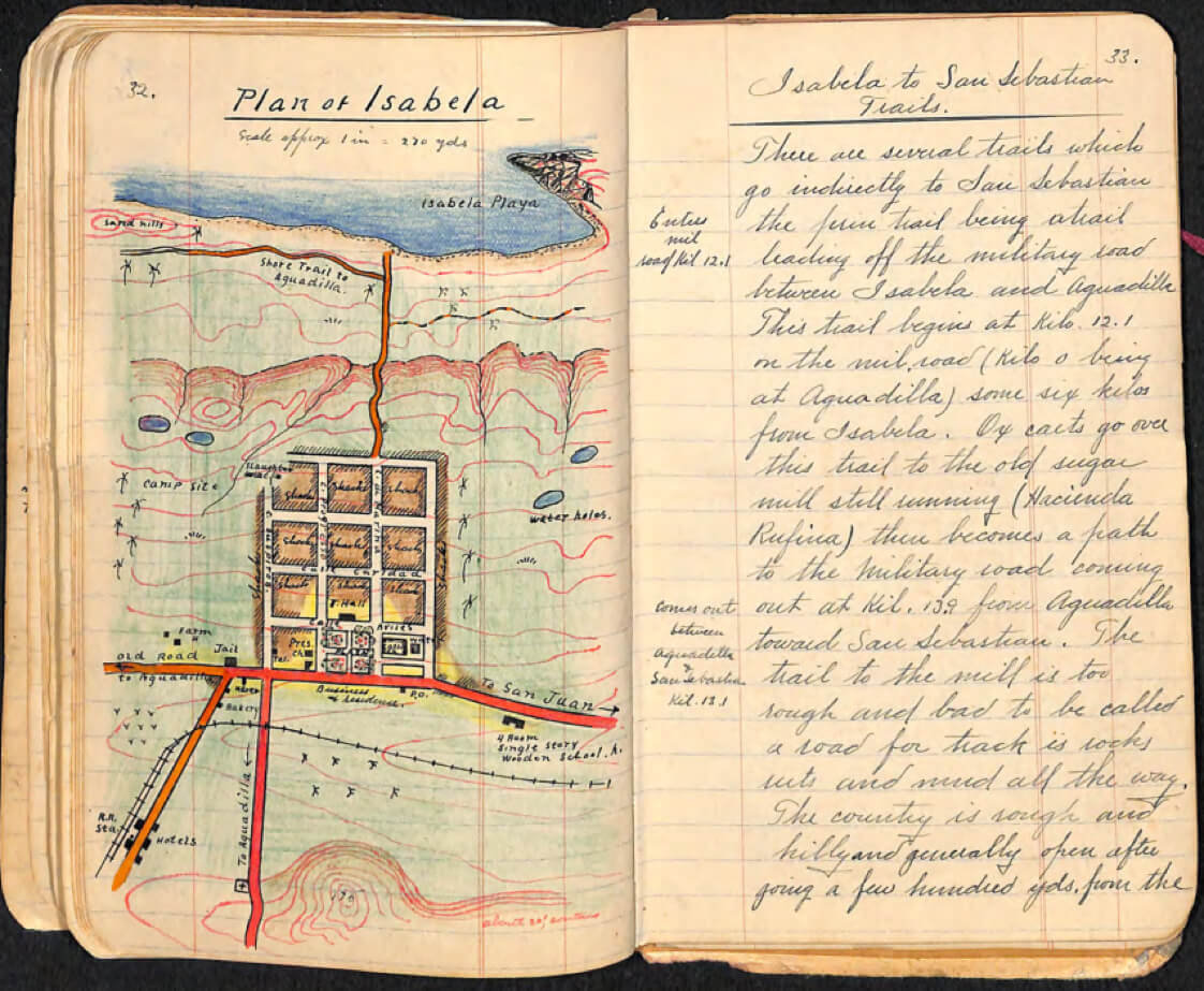 "Plan of Isabela," illustrated town map from Armstrong's notebooks. Image courtesy of Lanny Thompson, 2017. "Plan of Isabela," illustrated town map from Armstrong's notebooks. Image courtesy of Lanny Thompson, 2017.