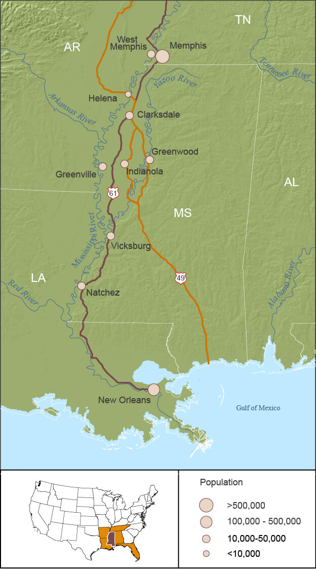 Mississippi Delta region. Map by Stacey Martin, 2006. Mississippi Delta region. Map by Stacey Martin, 2006.