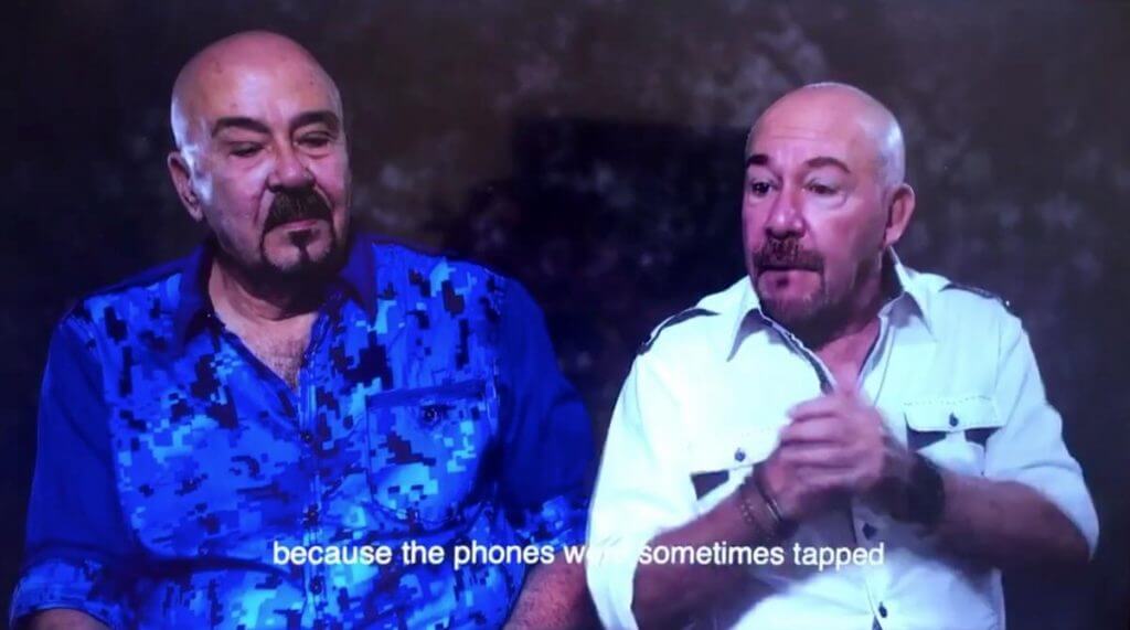 Casimiro González (left) and Manuel Rodríguez (right), a gay couple that settled in Miami after fleeing Cuba during the 1980 Mariel Boatlift, were interviewed as part of the Queer Miami exhibition, Florida, 2019. Photograph by HistoryMiami Museum. Courtesy of HistoryMiami Museum.
