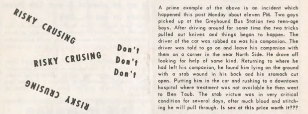 Scan of magazine with words "risky crusing don't" cascading down the page.