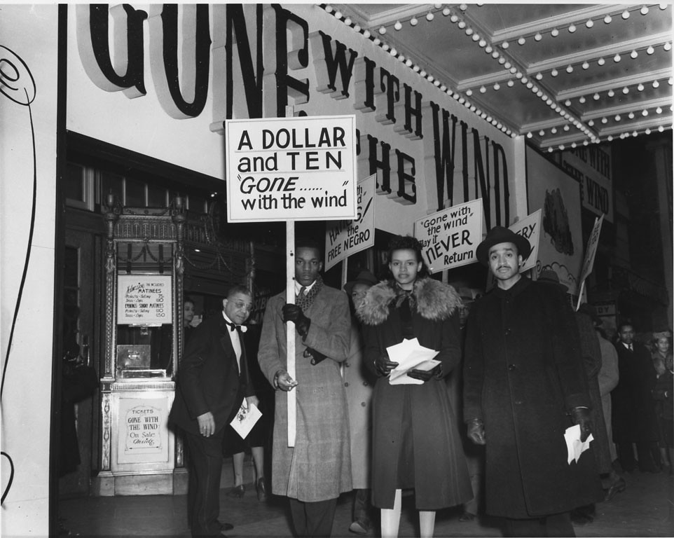 Picketing against Gone with the Wind at the Lincoln Theater premiere, Washington, DC, March 9, 1940